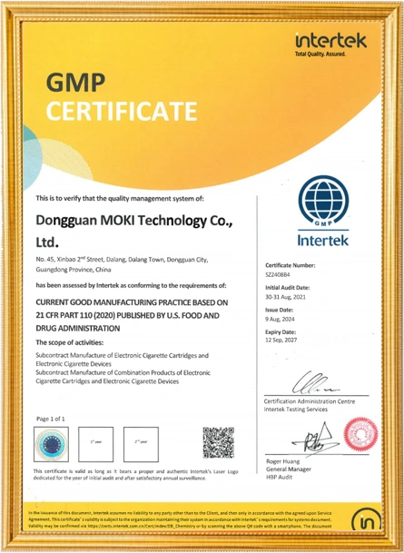 VAPLAY GMP CERTIFICATE